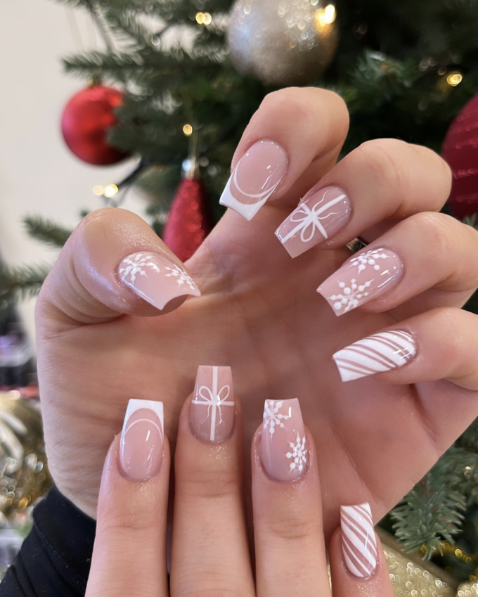 nude present christmas nails